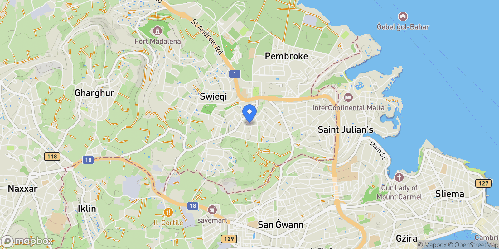 Map showing Naxxar, Malta.