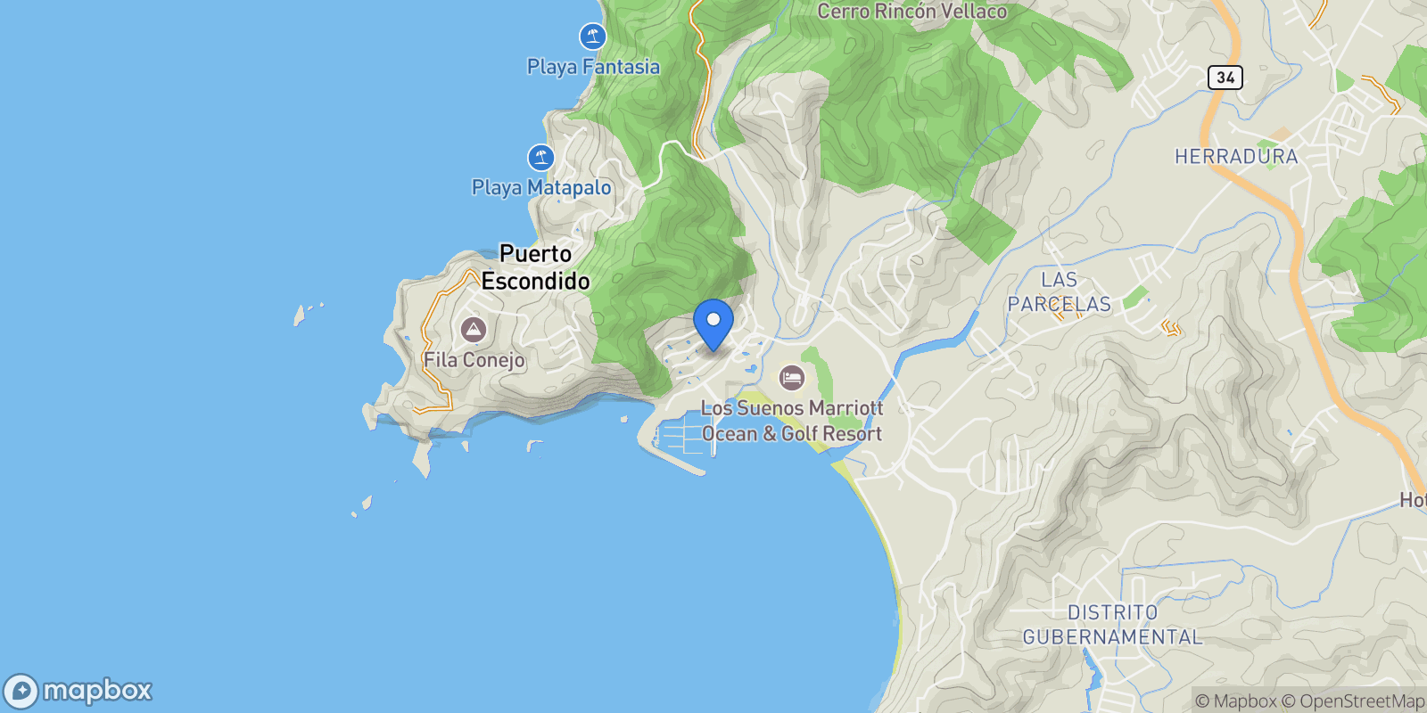 Map showing Puntarenas Province, Playa Herradura, Costa Rica, Playa Herradura, Puntarenas Province, Costa Rica.