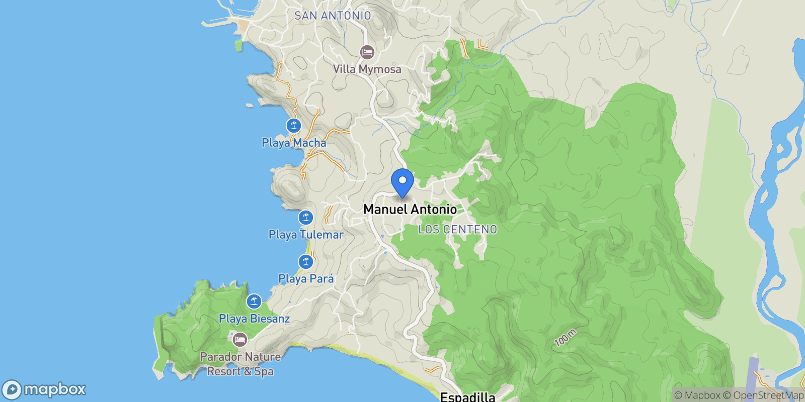 Map showing Manuel Antonio, Provincia de Puntarenas, Quepos, Costa Rica, Quepos, Puntarenas Province, Costa Rica.