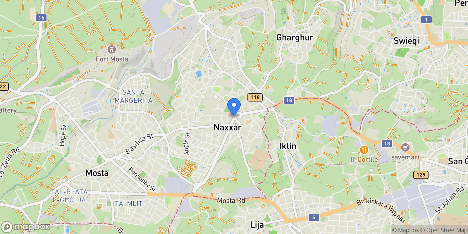 Map showing Naxxar, Malta.