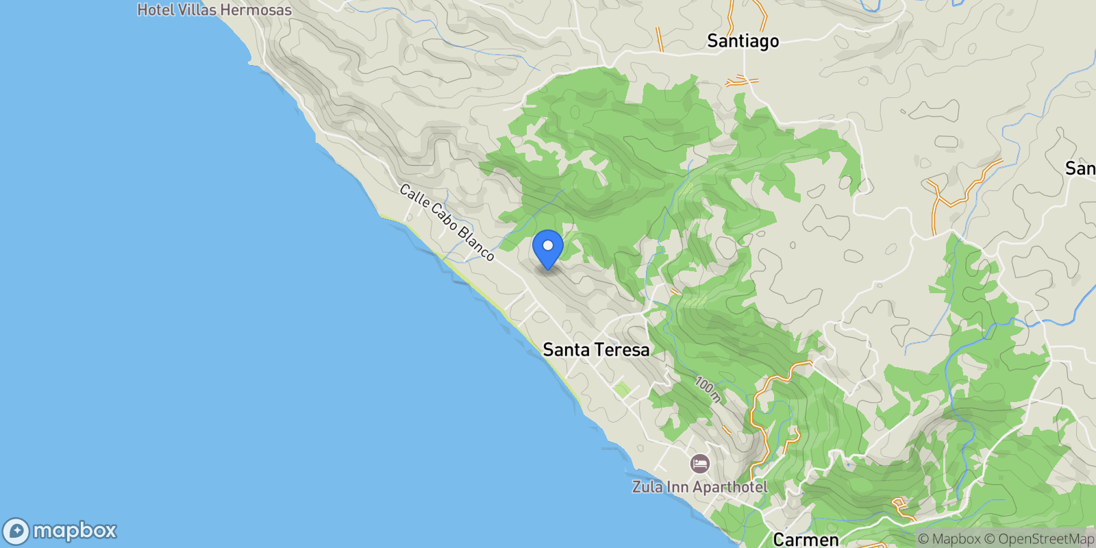Map showing Santa Teresa Beach, Puntarenas Province, Puntarenas, Costa Rica, Santa Teresa Beach, Puntarenas Province, Costa Rica.