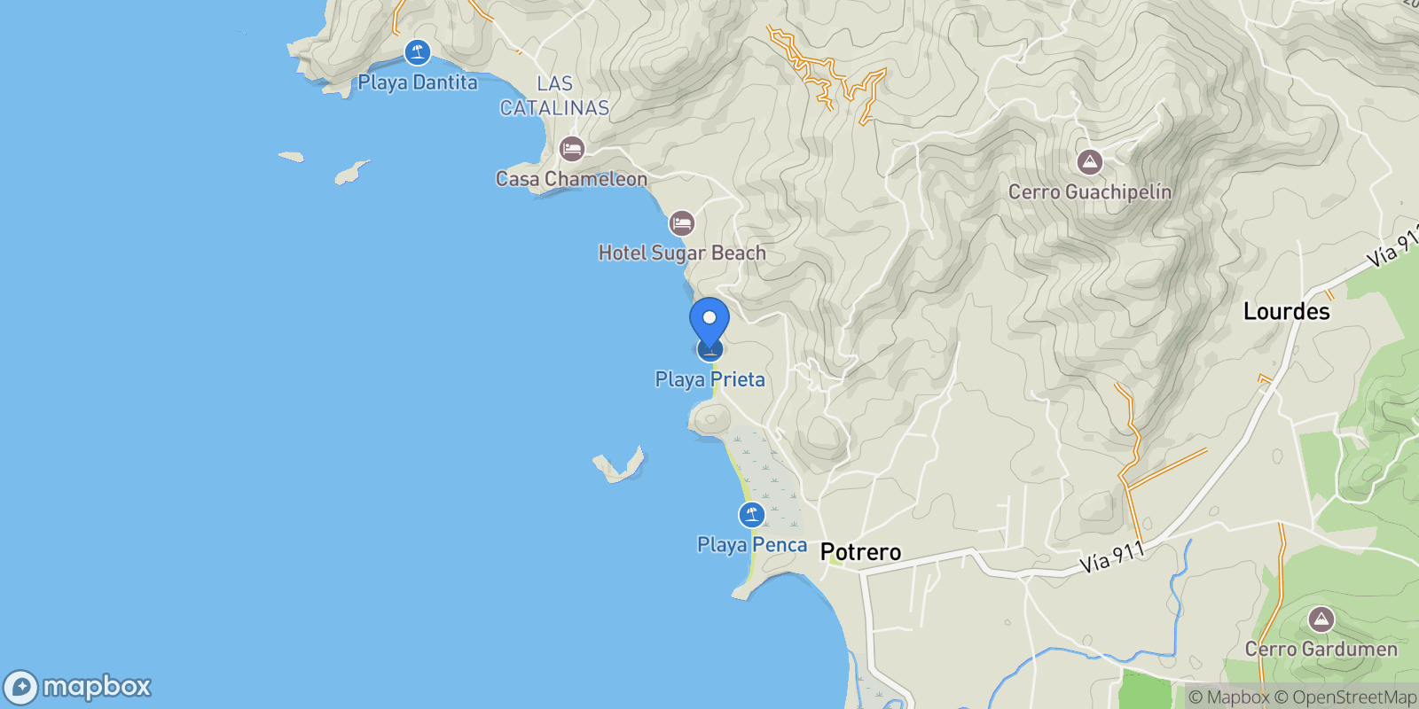 Map showing Playa Prieta, Guanacaste Province, Santa Cruz, Costa Rica, Playa Prieta, Guanacaste Province, Costa Rica.