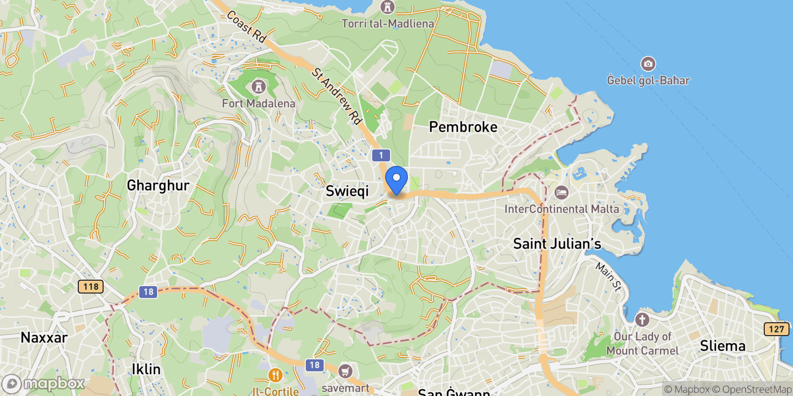 Map showing Swieqi, Malta.