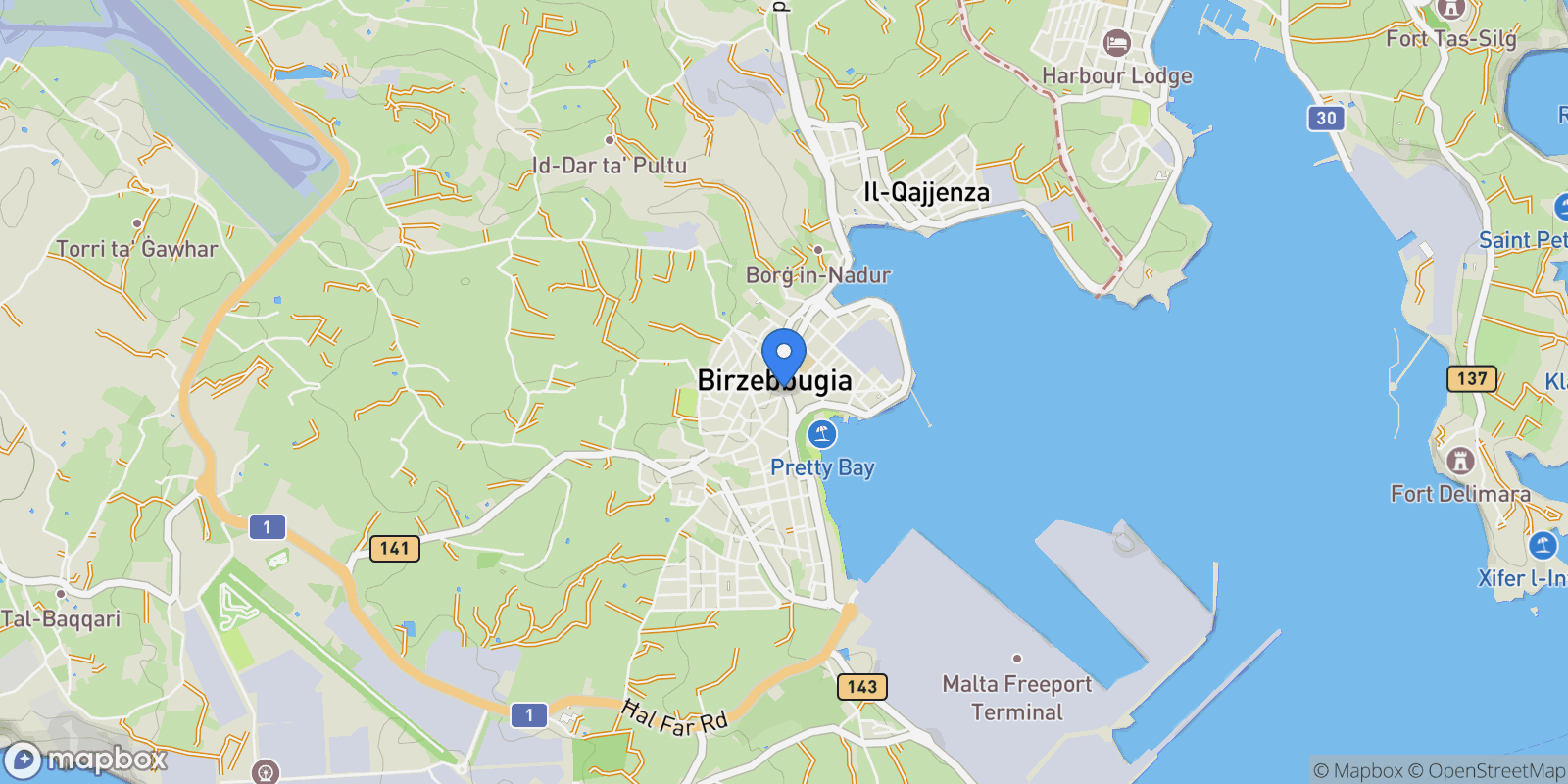 Map showing BirÅ¼ebbuÄ¡a, Malta.