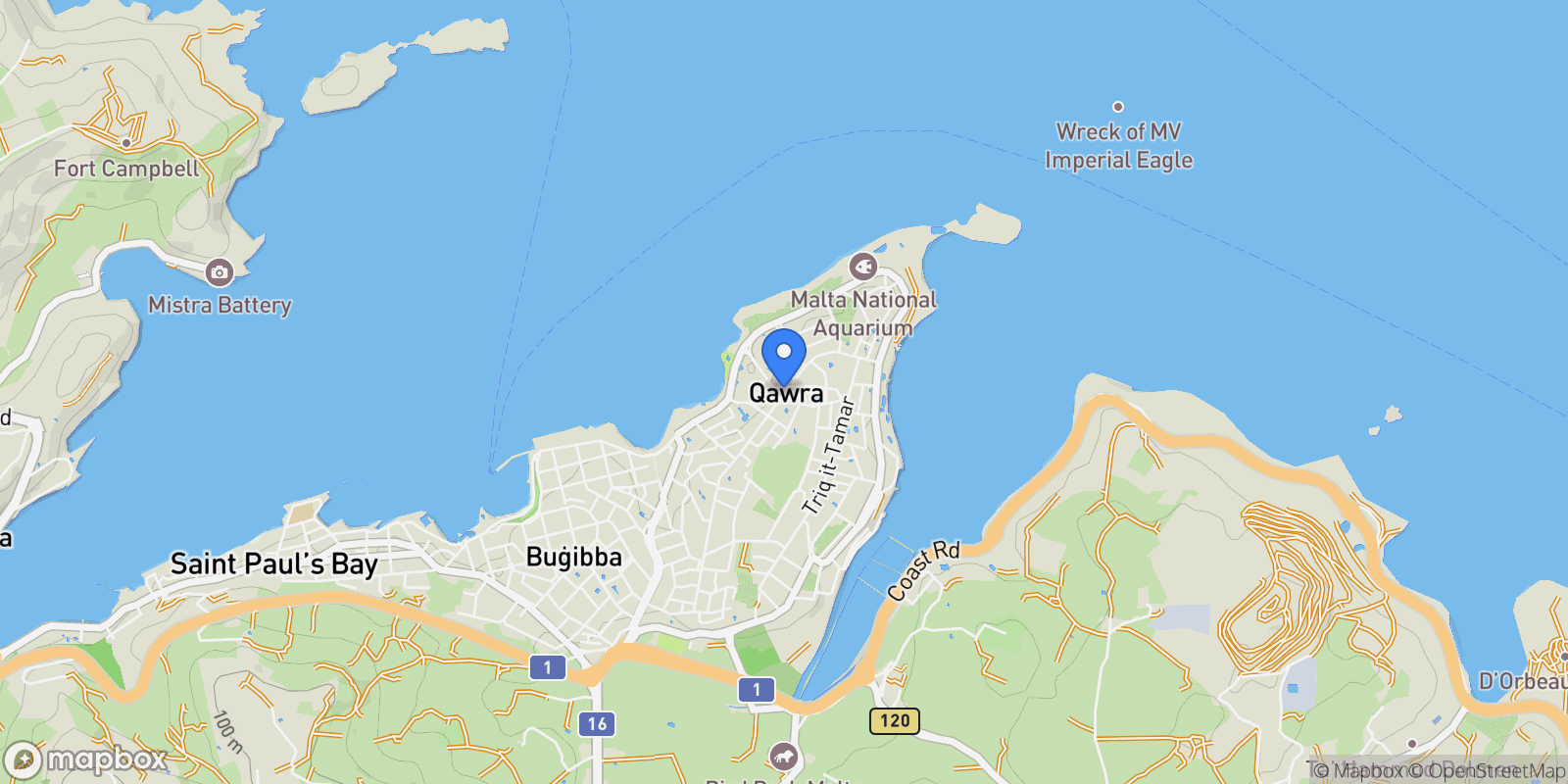 Map showing Saint Paul's Bay, Malta.