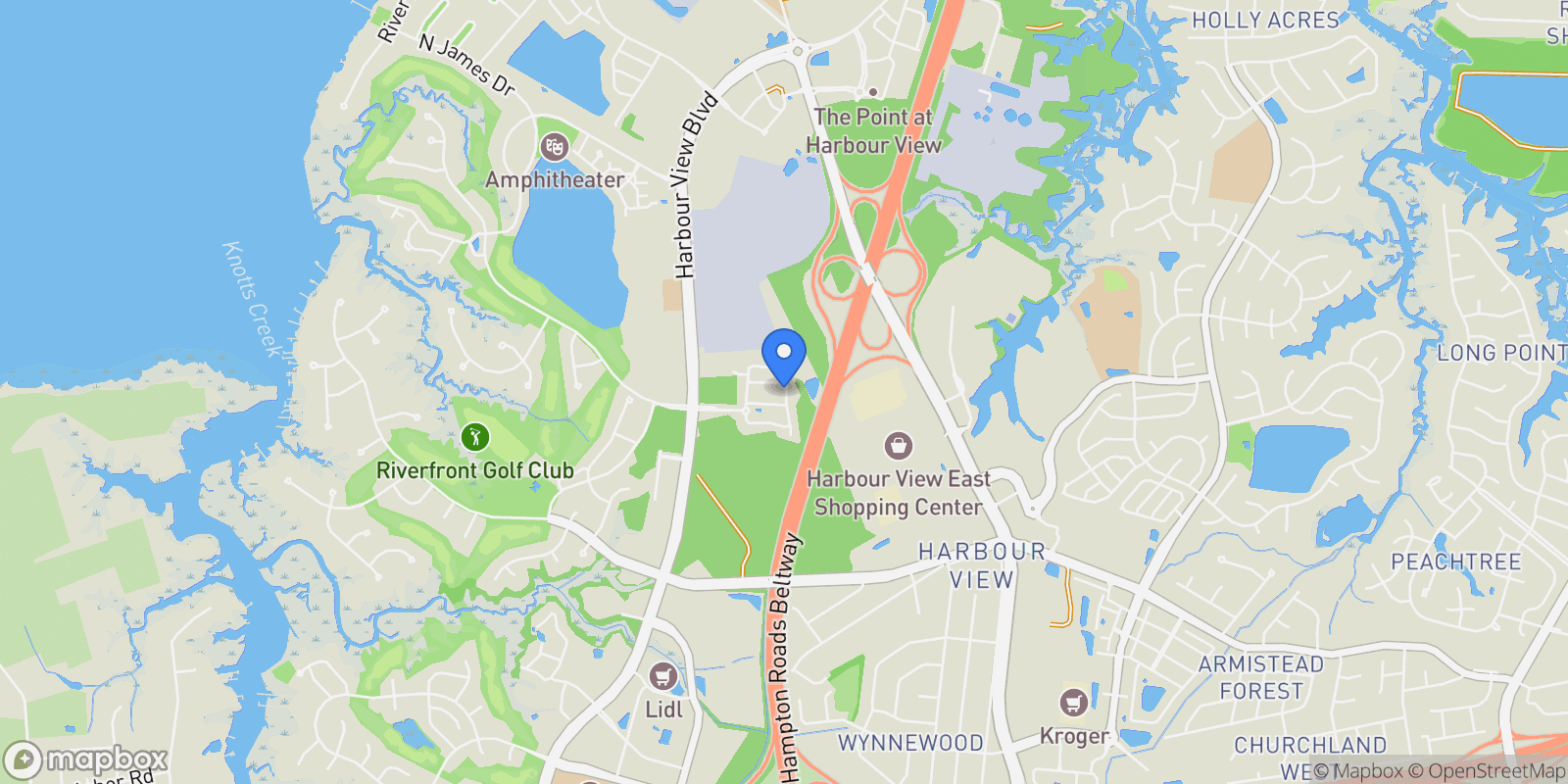 Map showing 1216 Brianna Lane, Suffolk, Virginia, United States.
