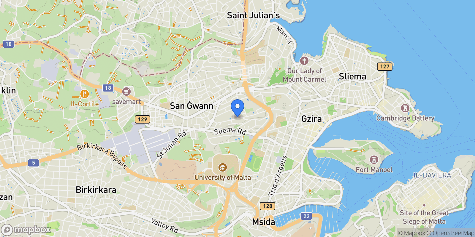 Map showing Kappara, San Ġwann, Malta, Naxxar, Malta.