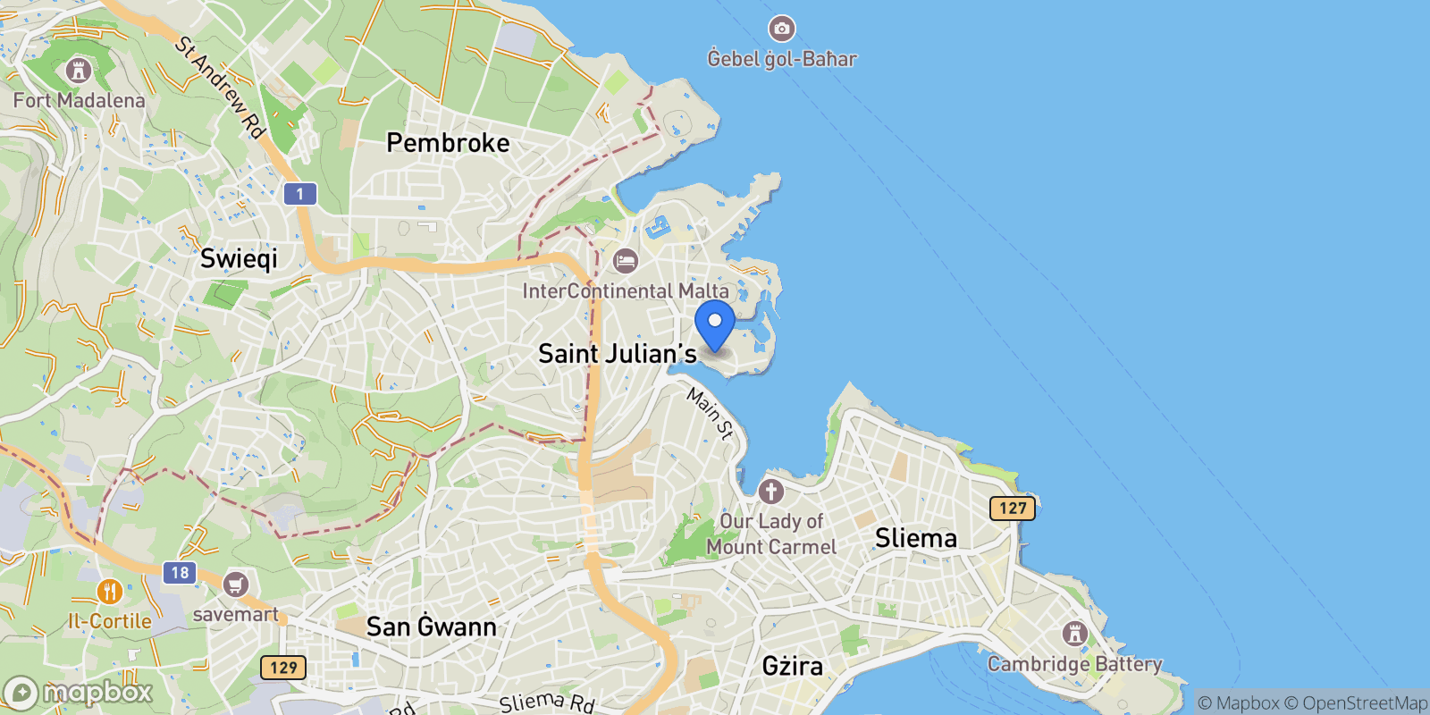 Map showing Triq Spinola, St. Julian's, Malta, Sliema Area, Saint Julian's, Malta.