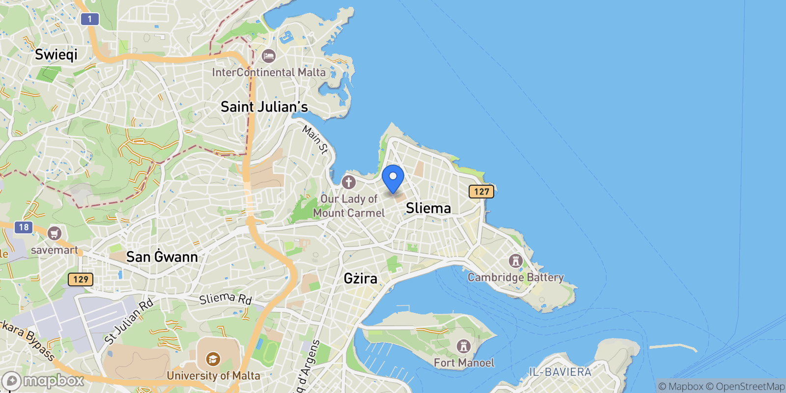 Map showing Triq Nicolo Isuard, Sliema Area, Sliema, Malta.