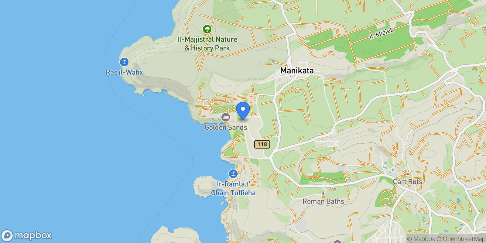 Map showing GÄ§ajn TuffieÄ§a, MellieÄ§a, Malta, Mellieha, Malta.
