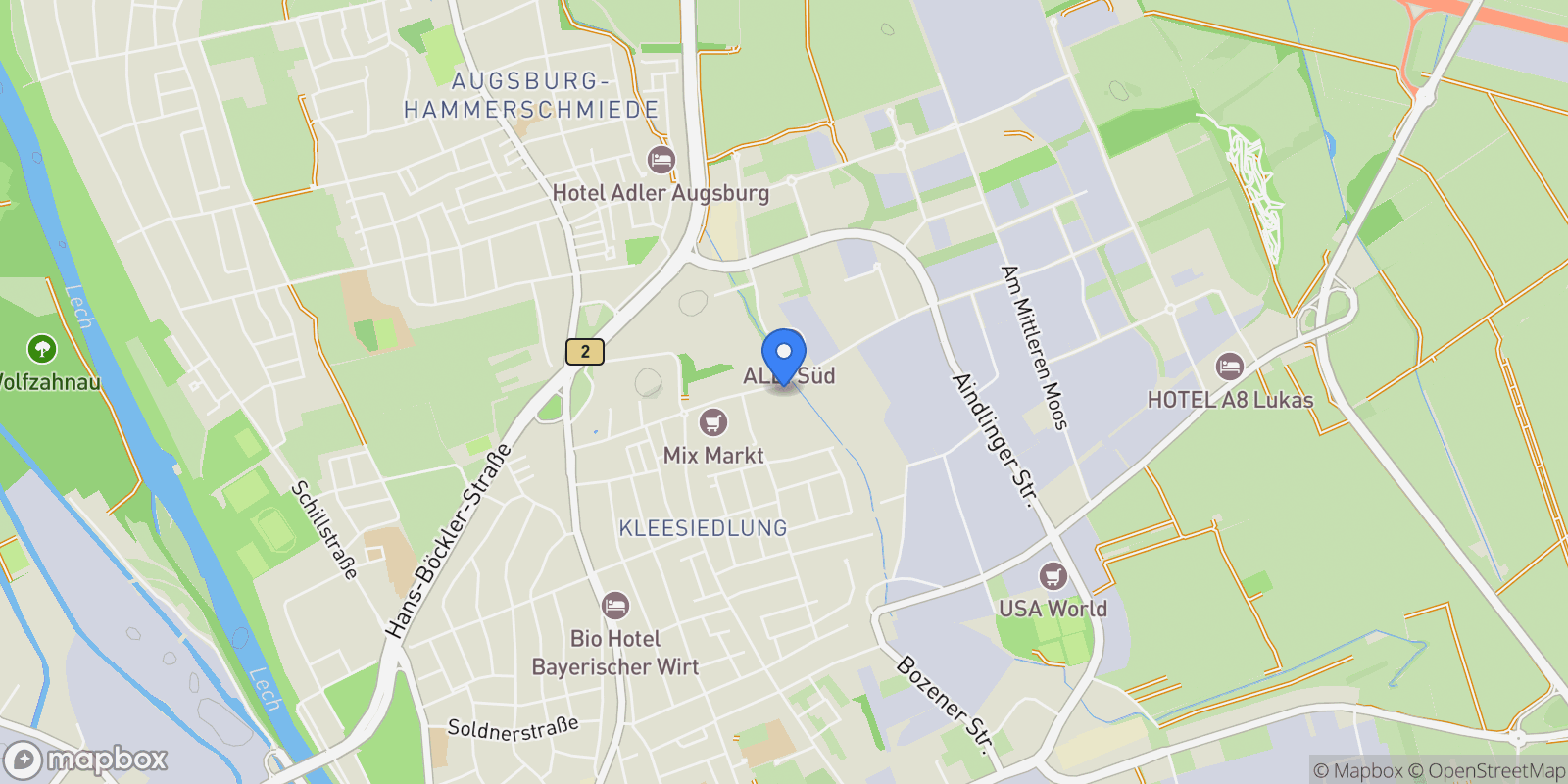 Map showing Augsburg, BY 86167, Augsburg, Bavaria, Germany.