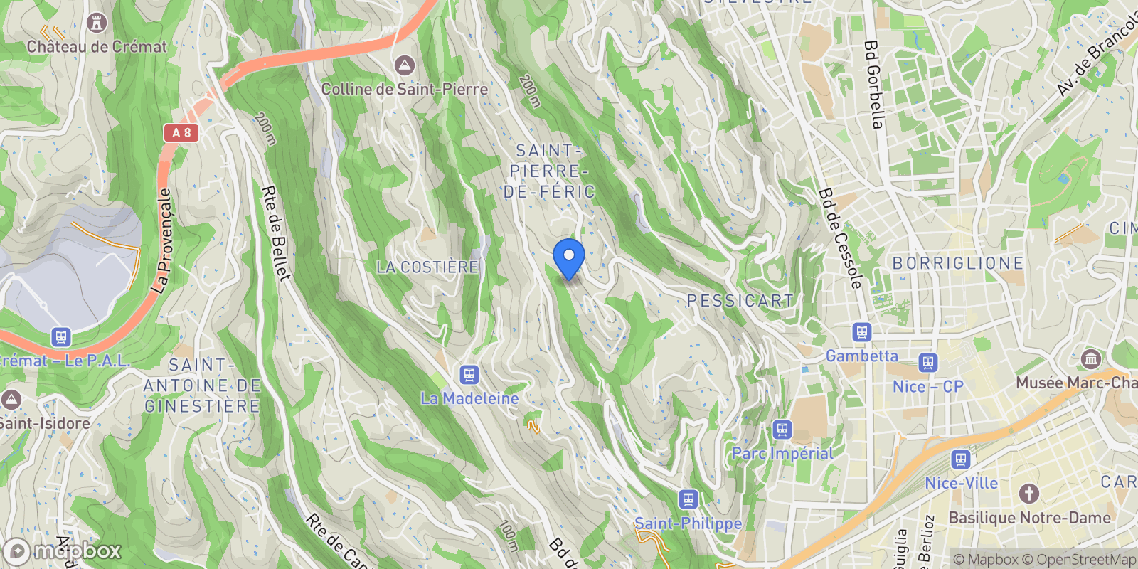 Map showing Nice, Provence-Alpes-Côte d'Azur, France.
