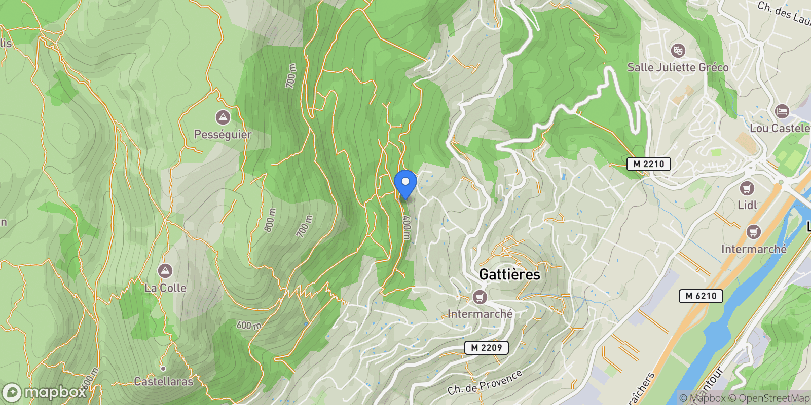 Map showing Gattières, Provence-Alpes-Côte d'Azur, France.