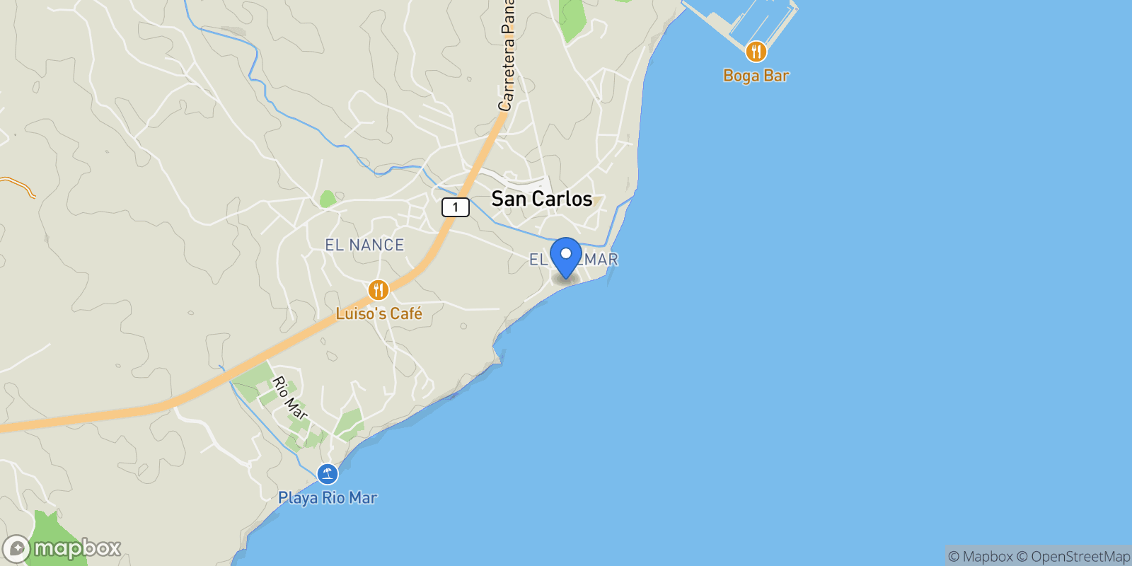 Map showing San Carlos CASA FRENTE AL MAR EN PLAYA EL PALMAR, San Carlos District, Panama.