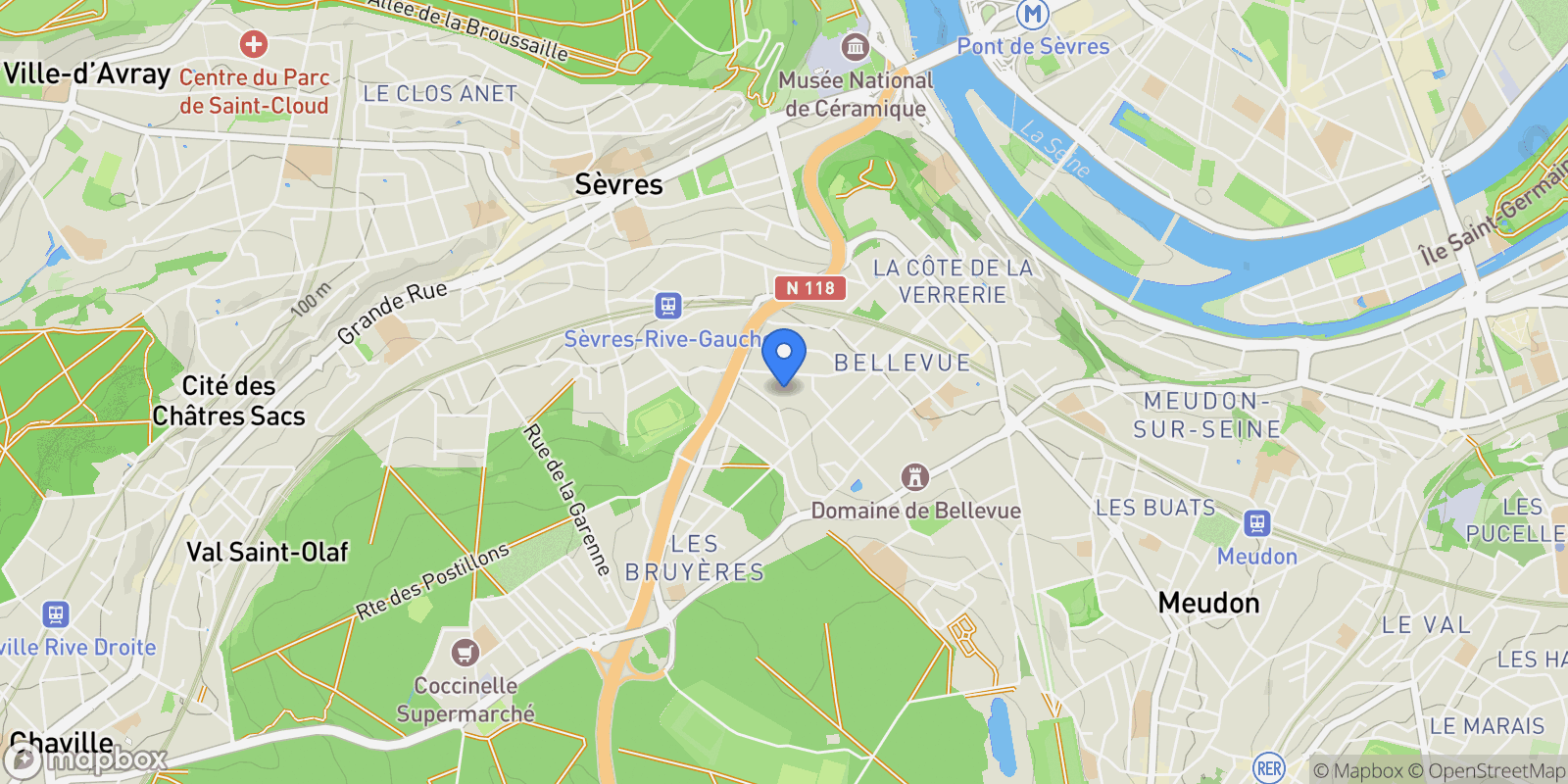 Map showing Meudon, Île-de-France, France.