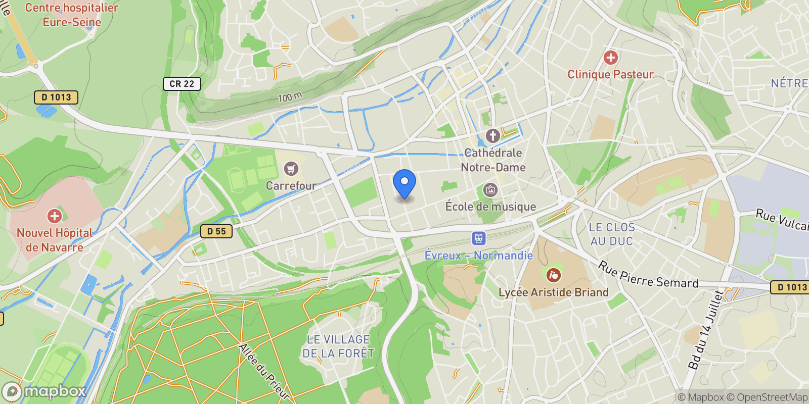 Map showing Évreux, Normandy, France.