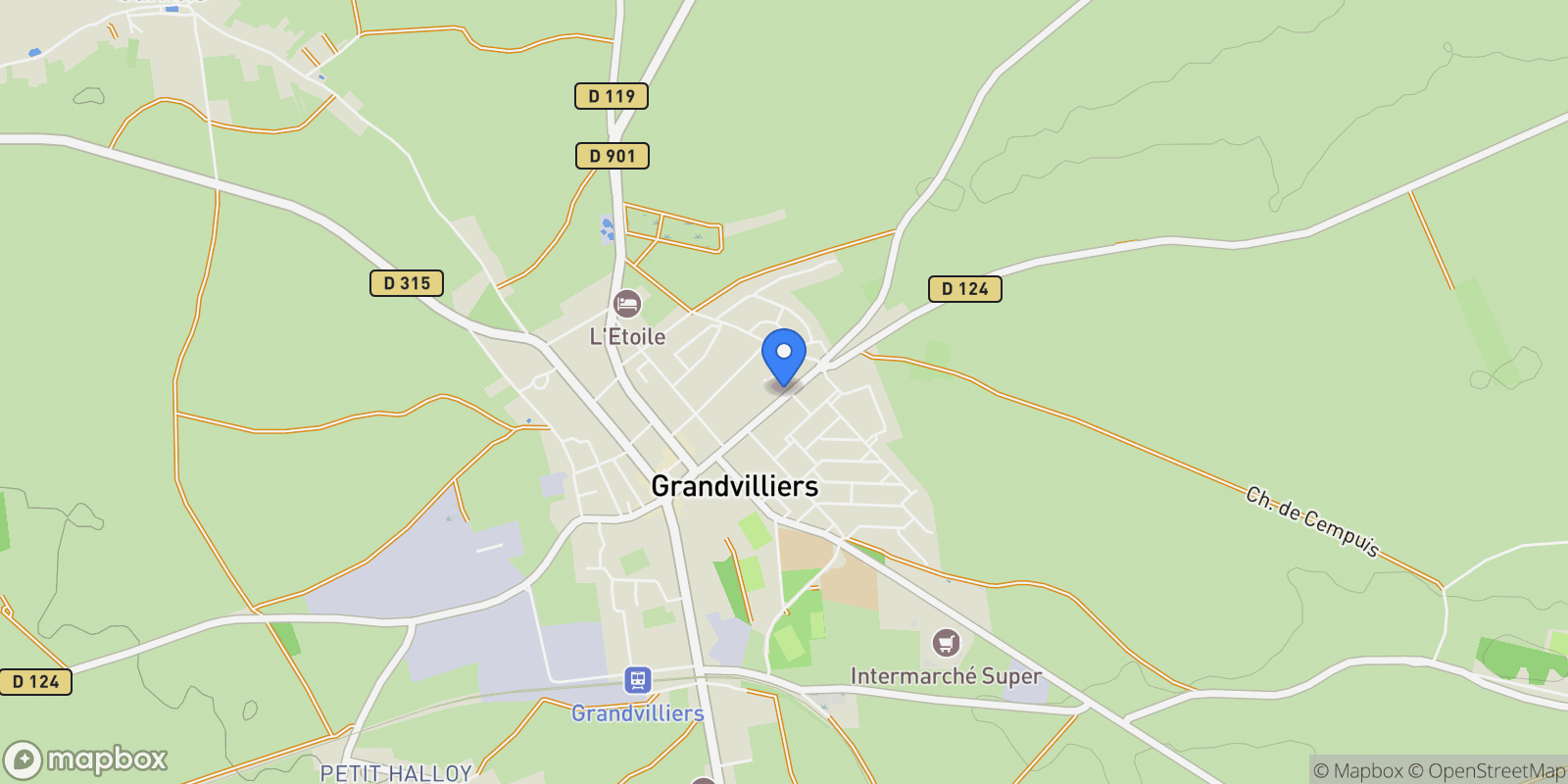 Map showing Grandvilliers, Hauts-de-France, France.