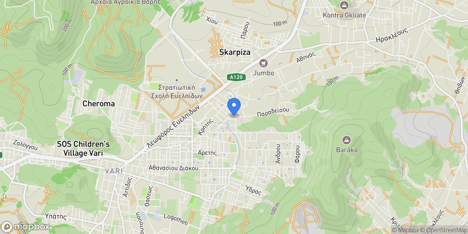 Map showing Vari, Attica, Greece.