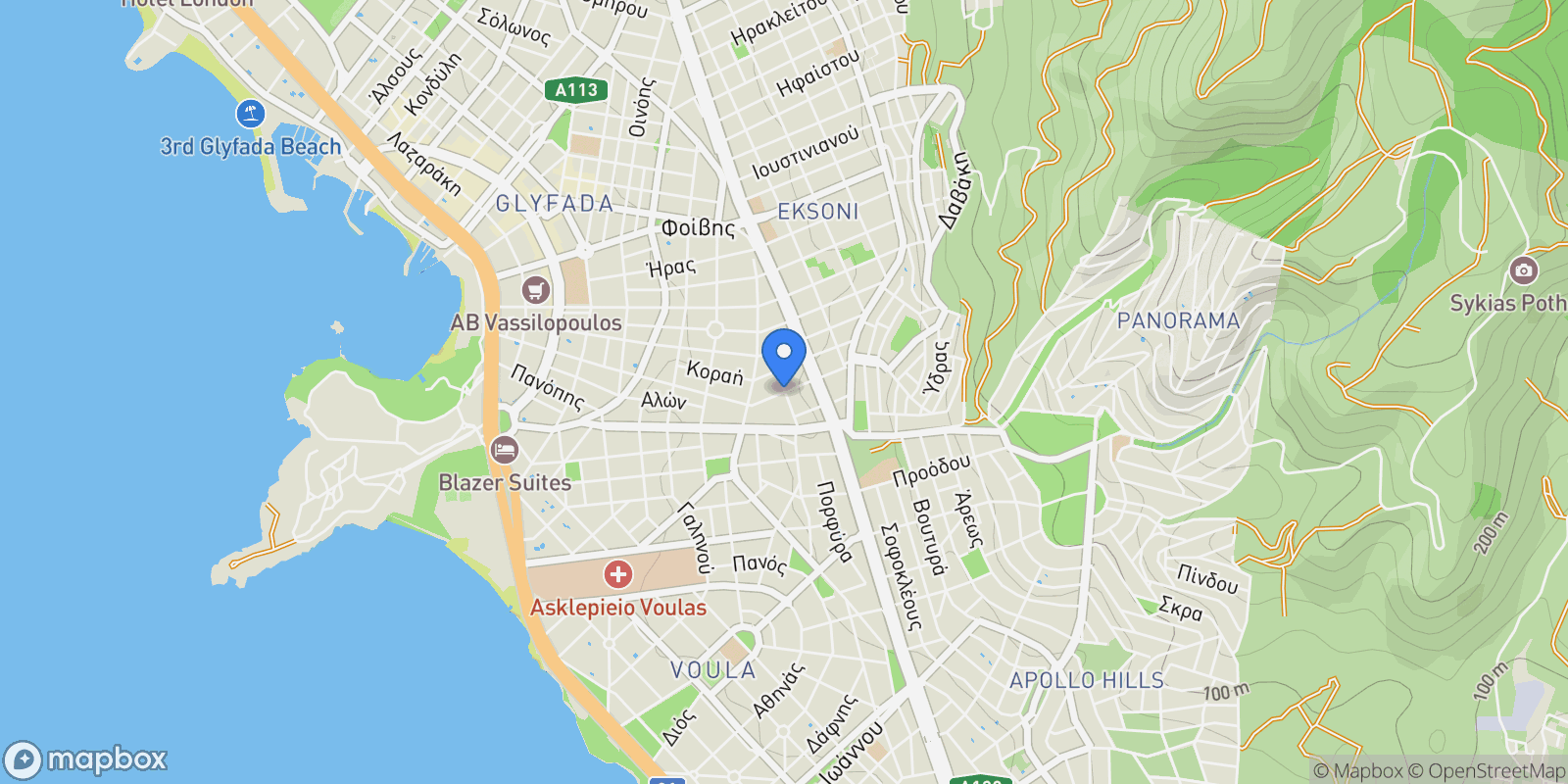 Map showing Glyfada, Attica, Greece.