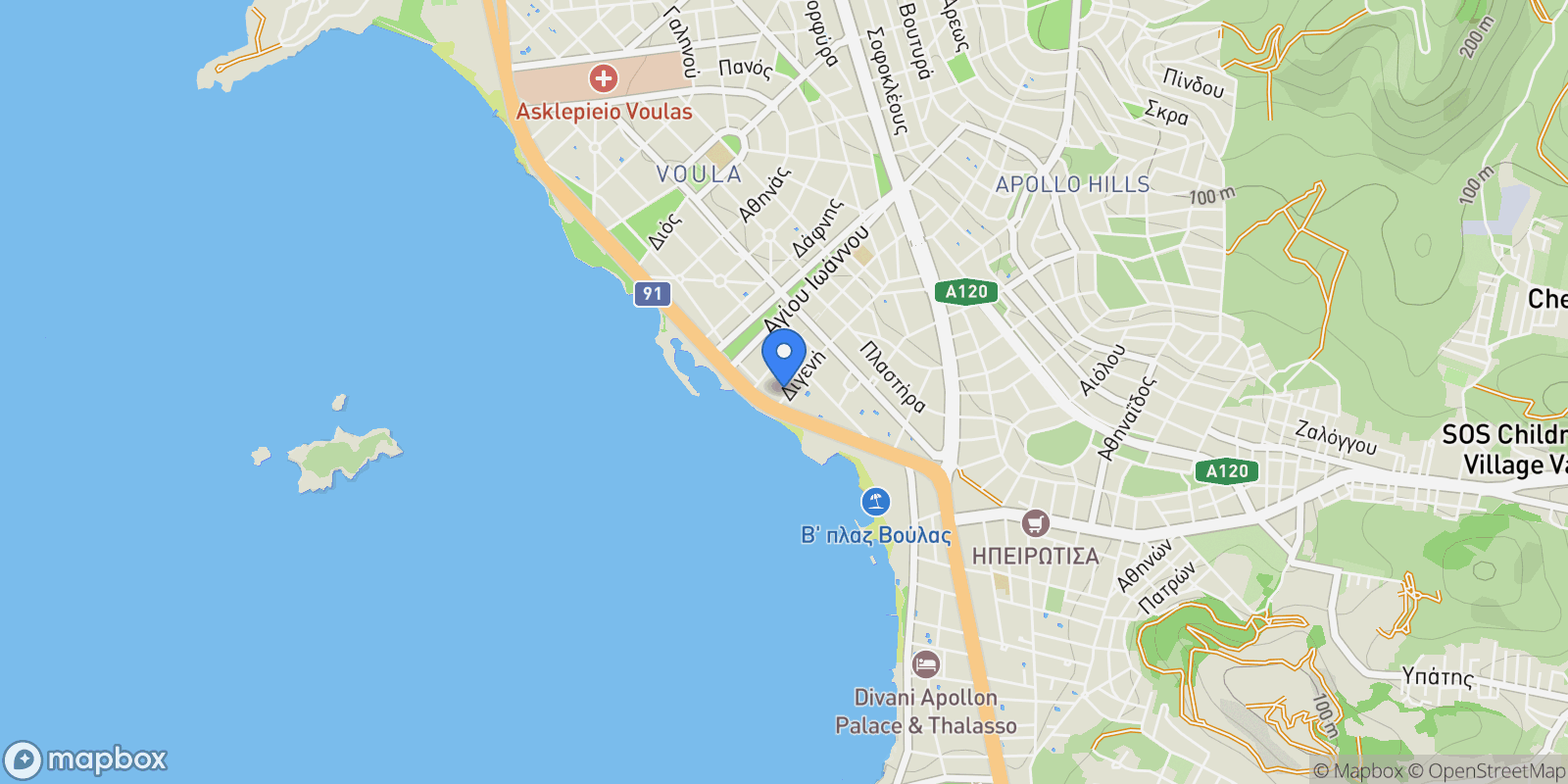 Map showing Voula, Attica, Greece.