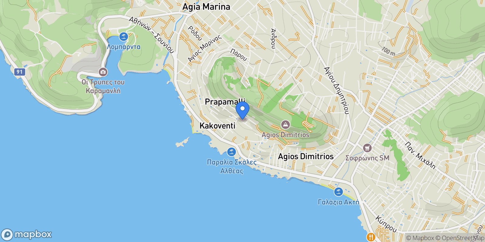Map showing Kropia, Attica, Greece.