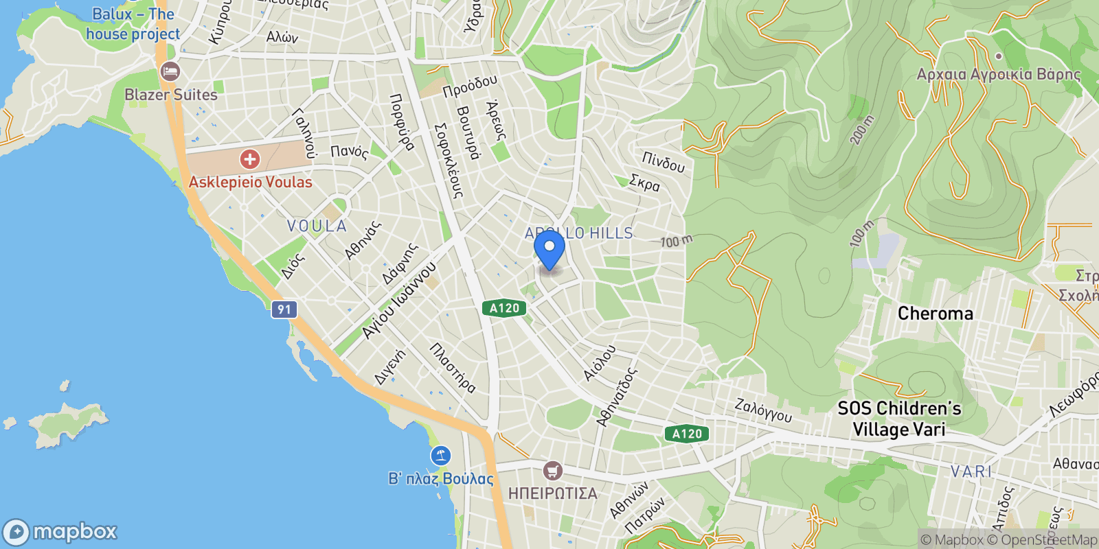 Map showing Voula, Attica, Greece.