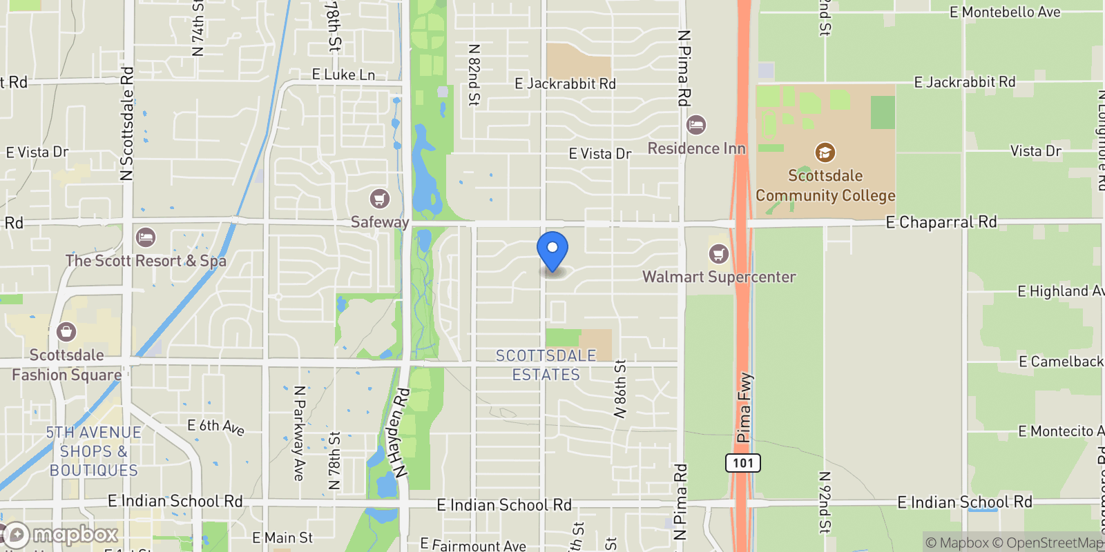 Map showing 8408 E RANCHO VISTA DRIVE, Scottsdale, Arizona, United States.