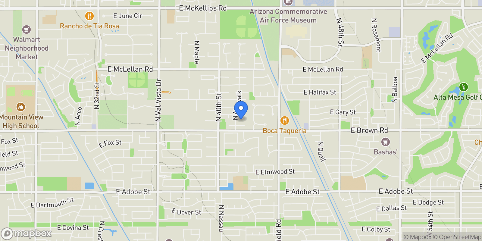 Map showing 1244 N NORFOLK Circle, Mesa, Arizona, United States.