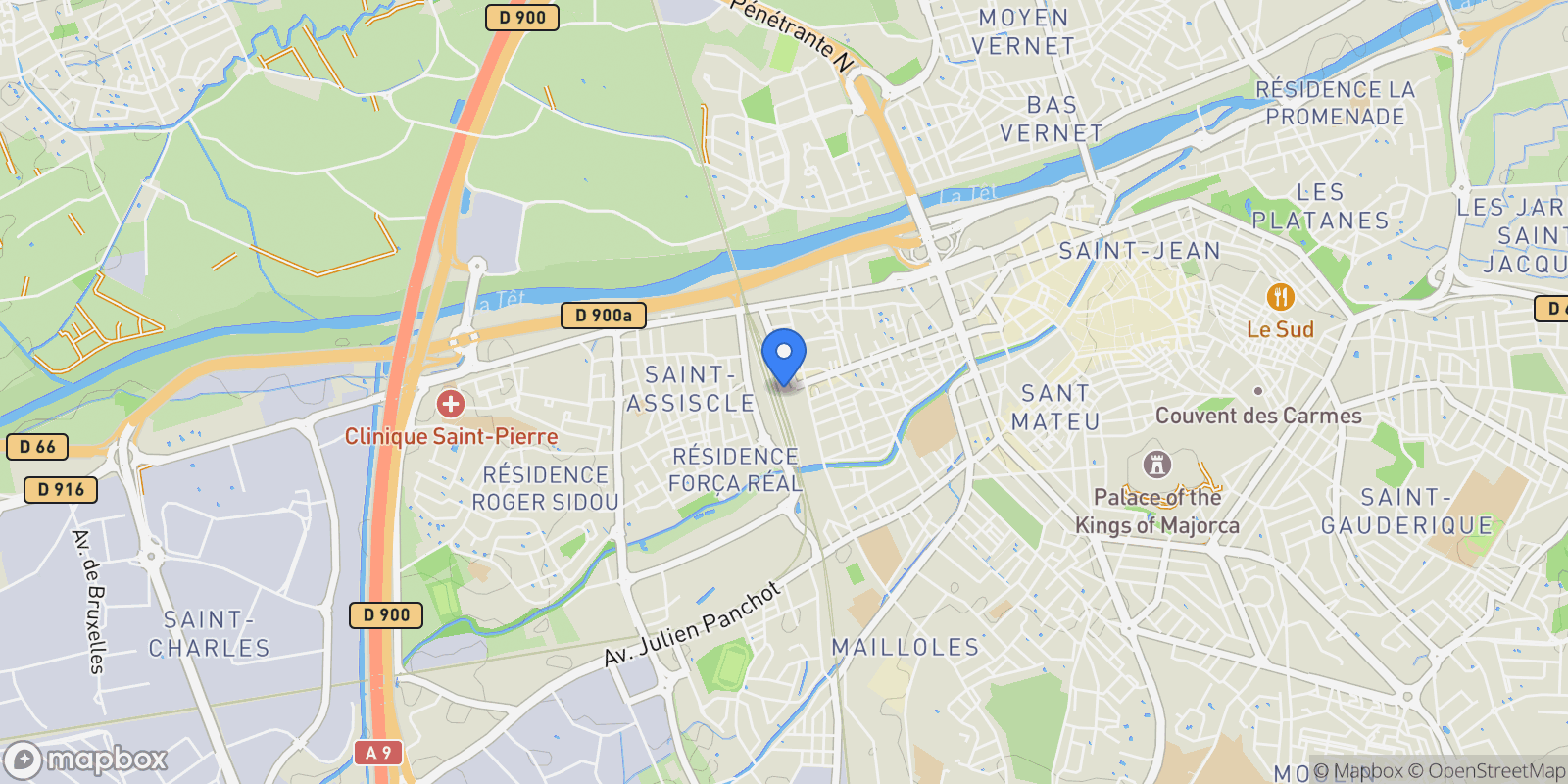 Map showing PERPIGNAN, K 66000, Perpignan, Occitanie, France.