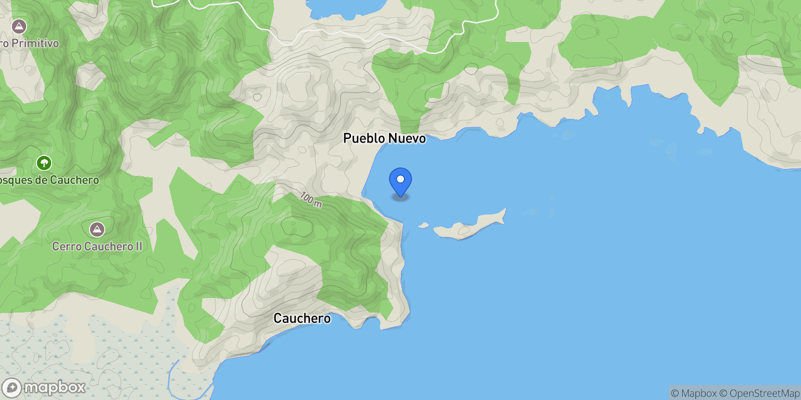 Map showing Cauchero, Bocas del Toro Province, Panama.