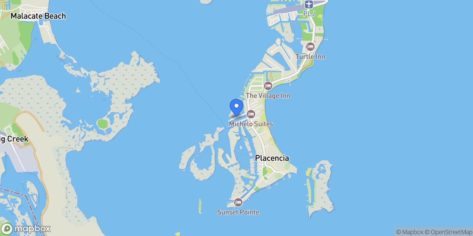 Map showing Harbour Place Road, Placencia, Stann Creek District, Belize.