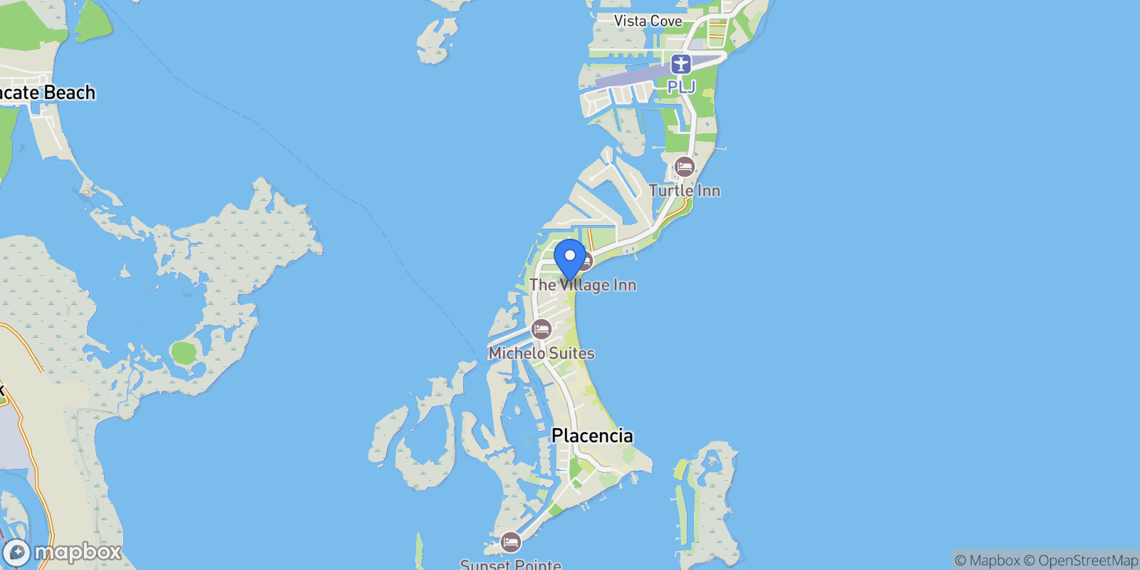 Map showing Placencia Village, Placencia, Stann Creek District, Belize.