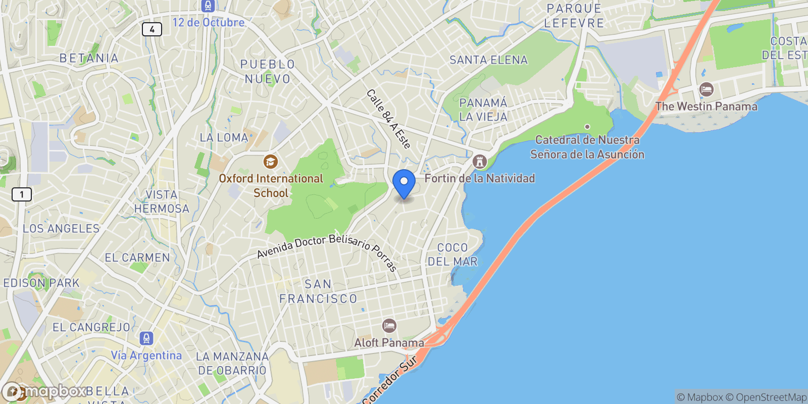 Map showing Panama City, Panama, Panama.