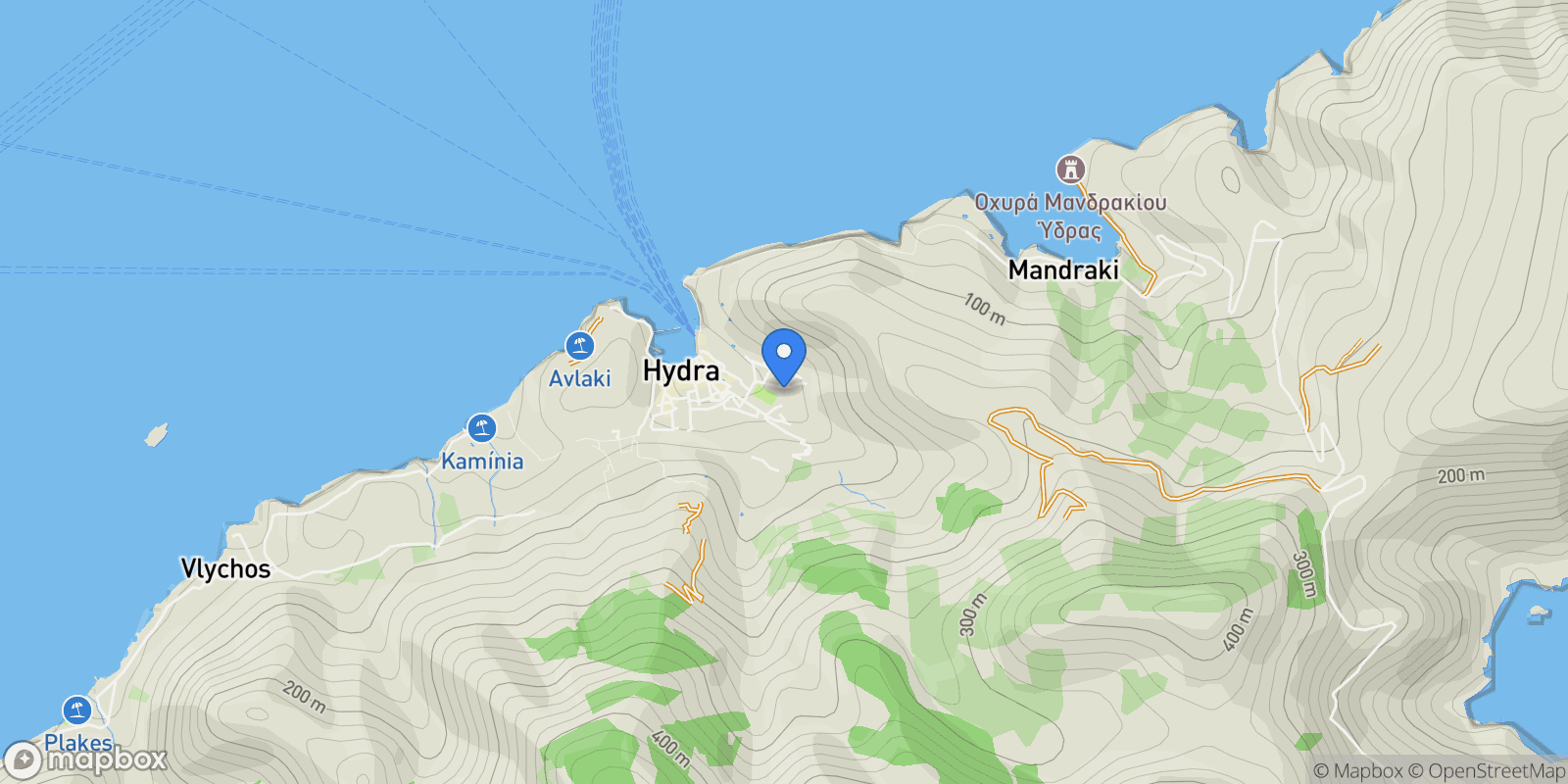 Map showing Hydra, Attica, Greece.