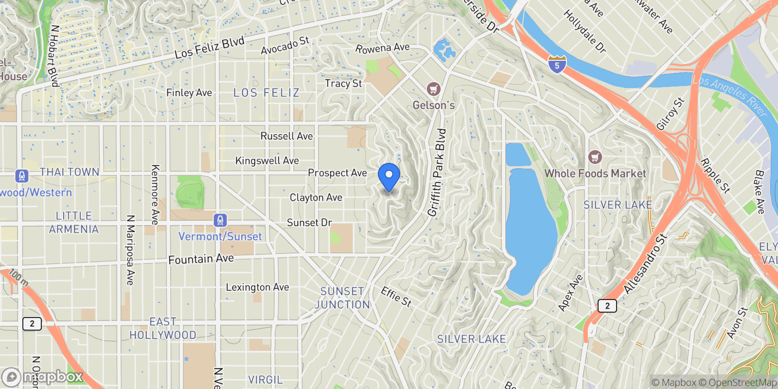 Map showing 2133 Mayview Drive, Los Angeles, California, United States.
