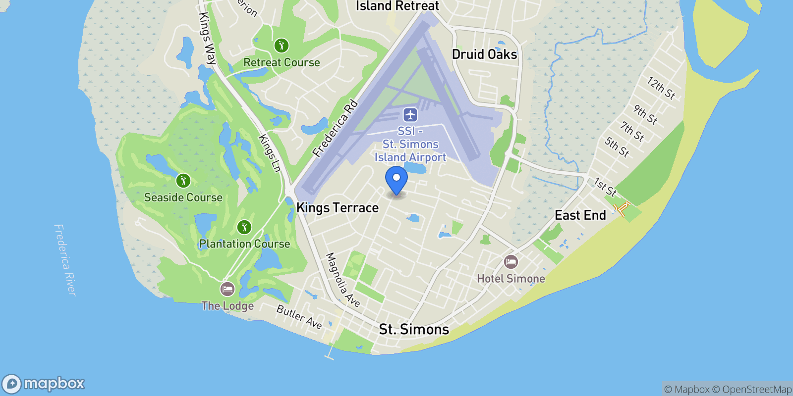 Map showing 900 Mallery Street, St. Simons, Georgia, United States.
