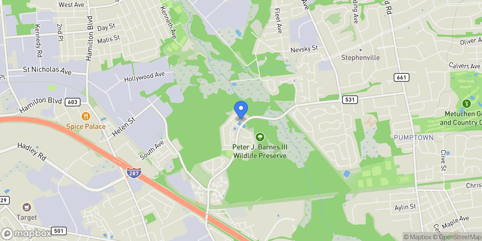 Map showing 2 Guisborough Way, Edison, NJ 08820, Metuchen, New Jersey, United States.