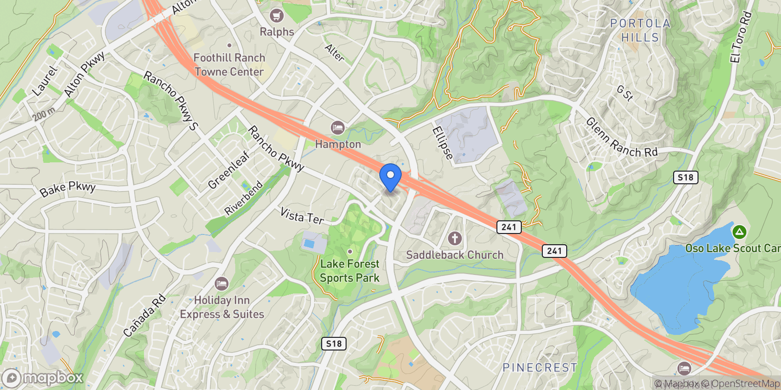 Map showing 98 Pinnacle Dr, Lake Forest, CA 92630, Lake Forest, California, United States.