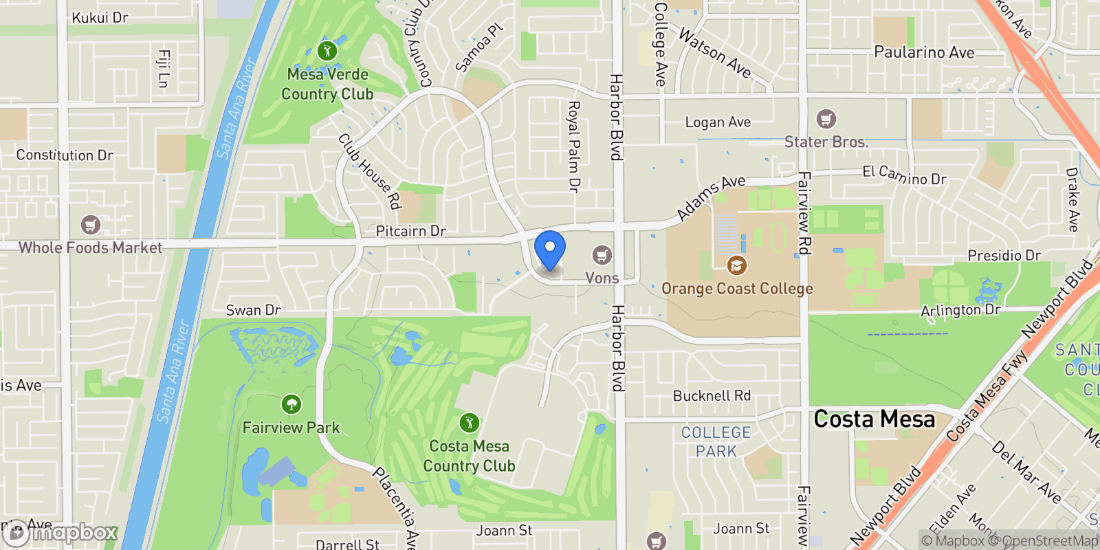 Map showing 1547 Amberleaf, Costa Mesa, CA 92626, Costa Mesa, California, United States.