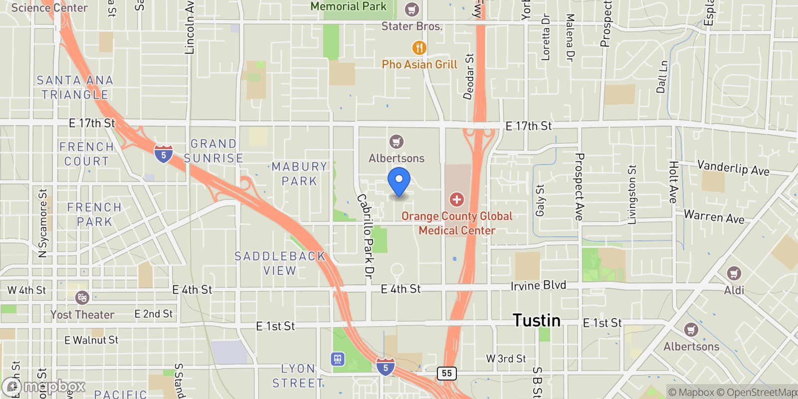 Map showing 2021 Kristi Lane, Santa Ana, CA 92701, Santa Ana, California, United States.