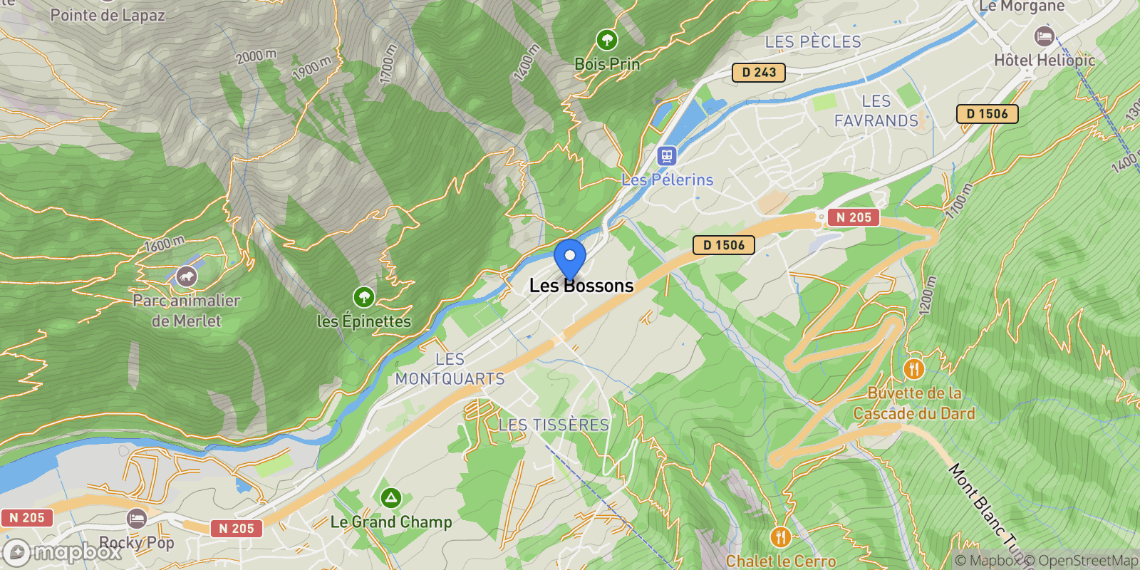Map showing Chamonix, Auvergne-Rhône-Alpes, France.