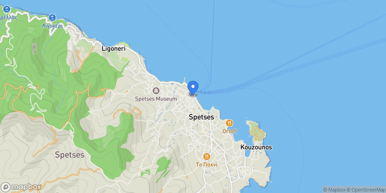 Map showing Spetses, Attica, Greece.