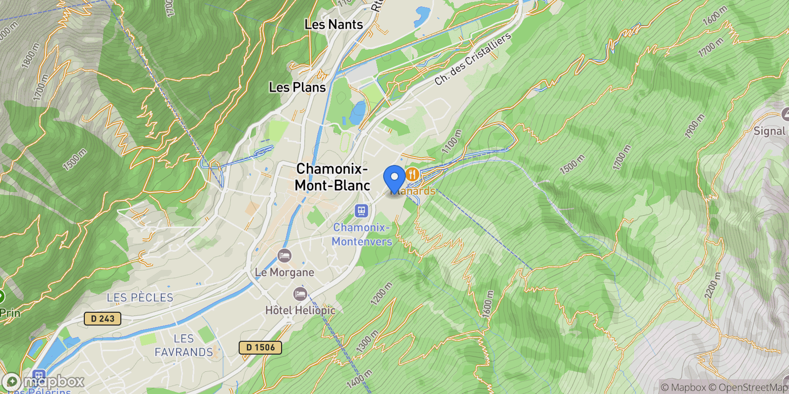 Map showing Chamonix, Auvergne-Rhône-Alpes, France.