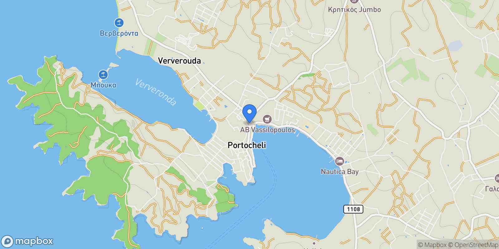 Map showing Porto Cheli, Greece, Koinotita Portoxeliou, Kranidi, Greece.