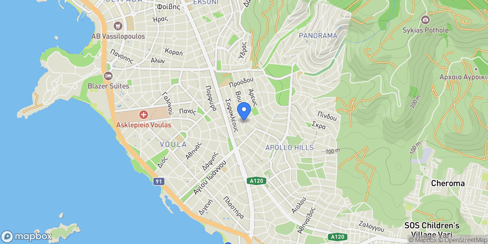 Map showing Voula, Attica, Greece.