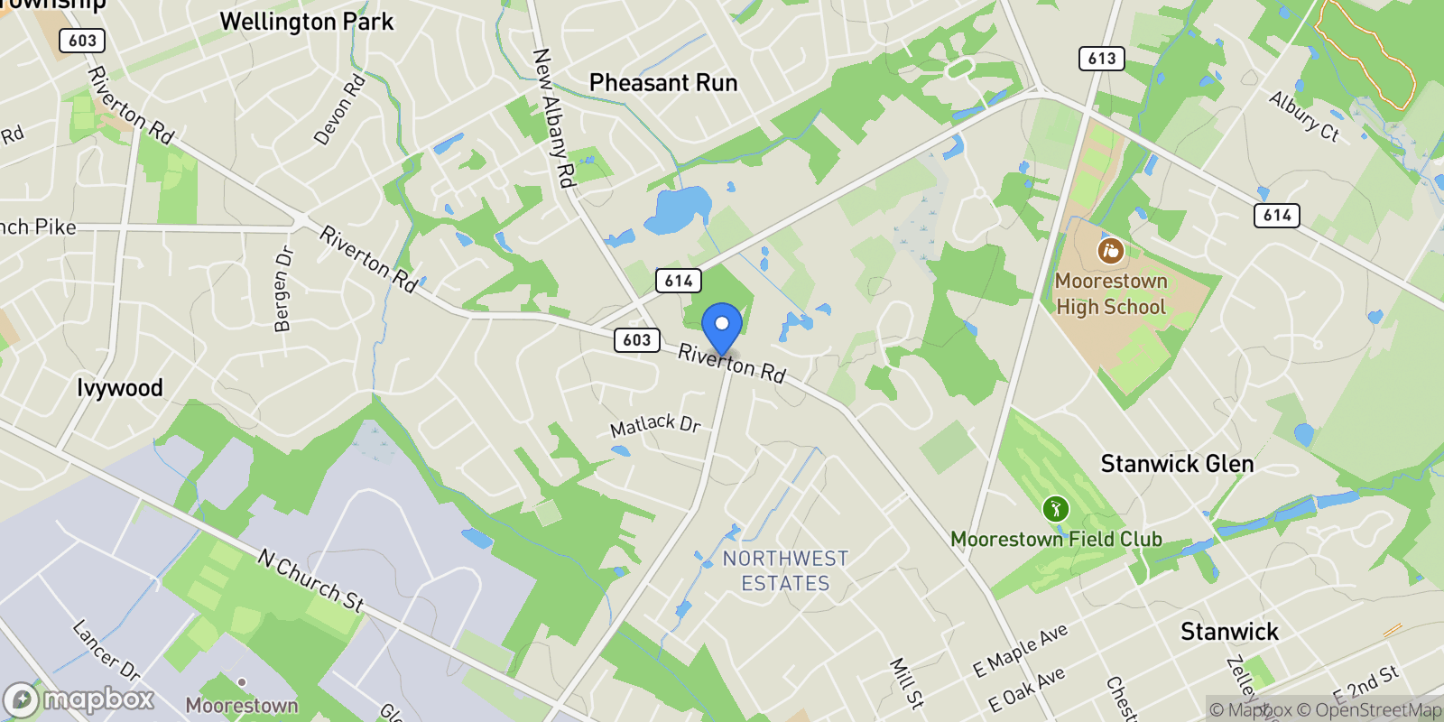 Map showing Riverton Rd, Moorestown, NJ, Moorestown, New Jersey, United States.