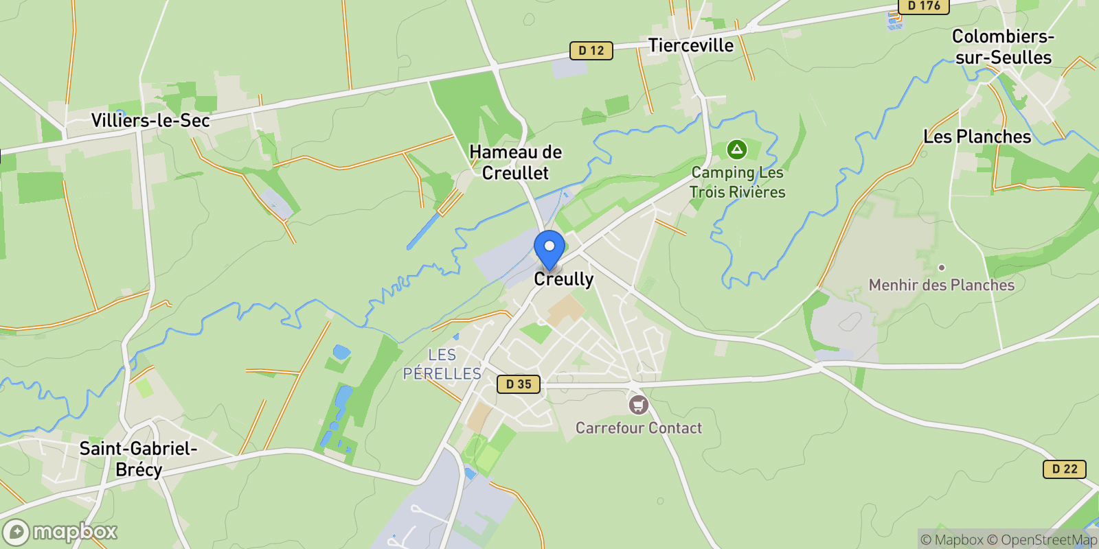 Map showing CREULLY, P 14480, Creully sur Seulles, Normandy, France.