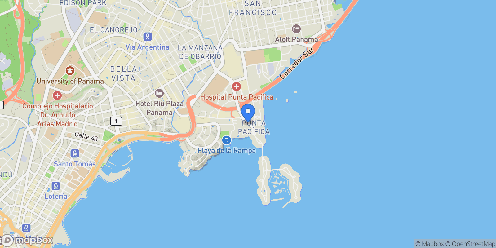 Map showing Panamá Q TOWER FRENTE AL MAR, PUNTA PACIFICA, Panama City, Panama, Panama.
