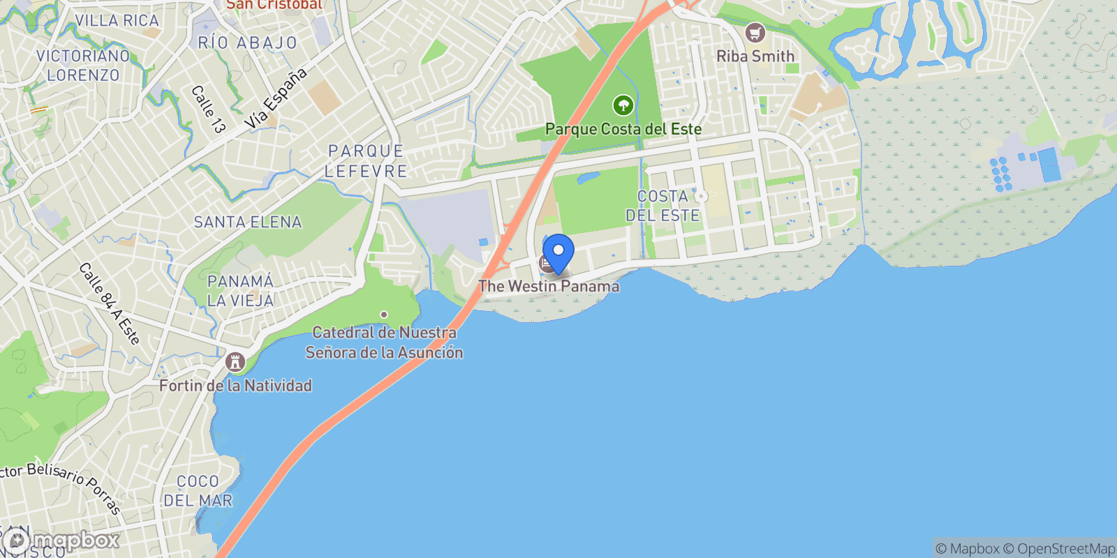 Map showing Panamá AV PASEO DEL MAR, Panama City, Panama, Panama.