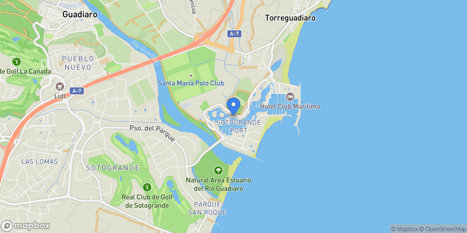 Map showing Sotogrande, San Roque, Andalusia.